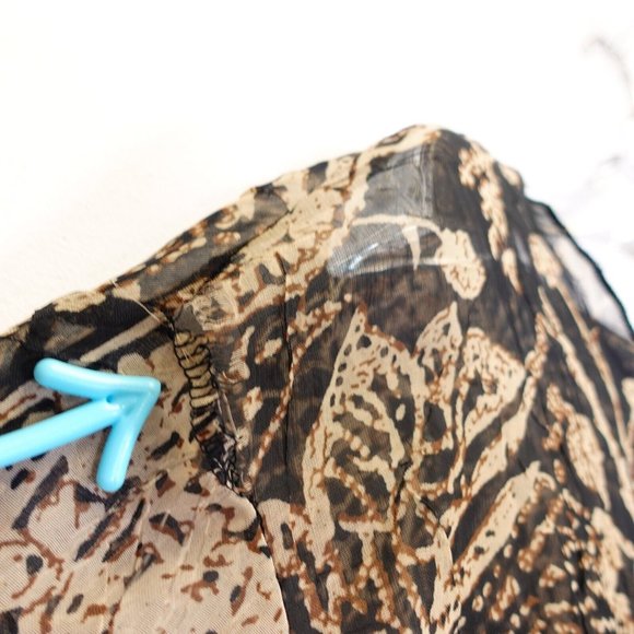 Womens Top Large Flared Ruffle‎ Tan Black Paisley Blouse Boho Hippie - Picture 6 of 12